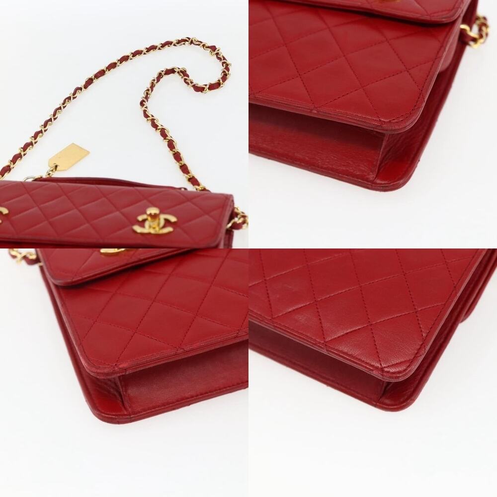 Chanel Matelasse 23 Double Turn Lock Chain Bag Lamb Skin Red CC Shoulder Bag - Picture 6 of 8